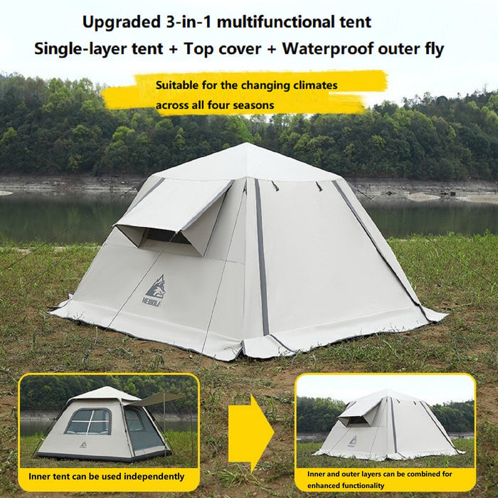 ECOTREK portable fully automatic waterproof camping tent with canopy, ideal for all-season outdoor camping adventures.