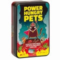 Rectangular black tin with yellow title, featuring a crowned cat on a hill above smaller animals in a fiery landscape.