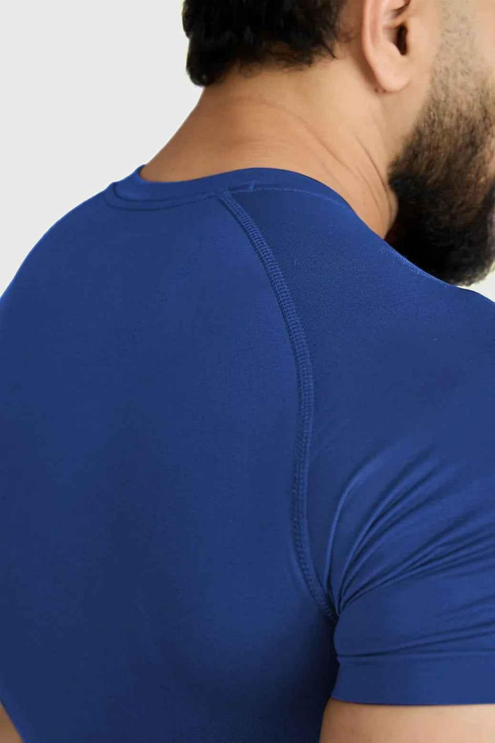 Blue Power Seamless T-shirt by Fuaark Nz featuring a logo, made from breathable, stretchy fabric for comfortable wear.