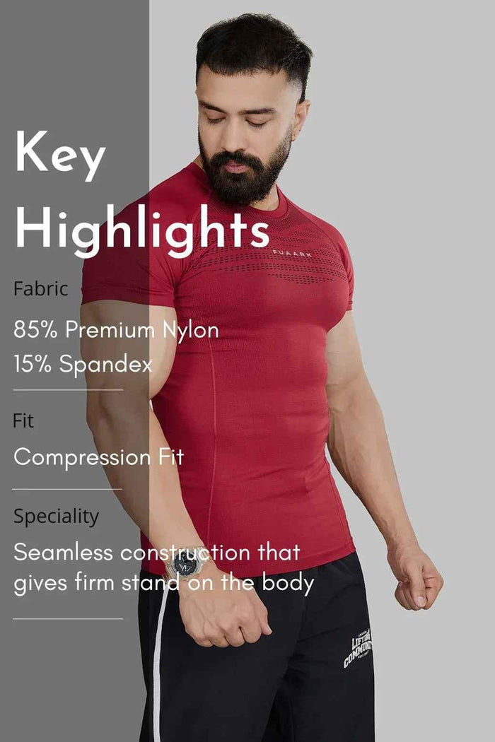 Red Fuaark NZ Power Seamless T-shirt with fitted design, shown on a mannequin.