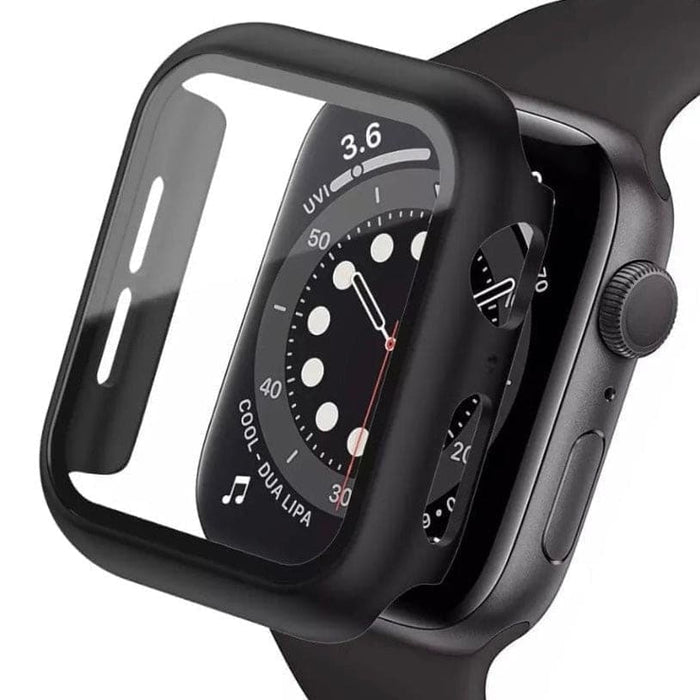 Black protective case for Apple Watch Series 7 45mm, designed to safeguard the smartwatch from scratches and impacts.