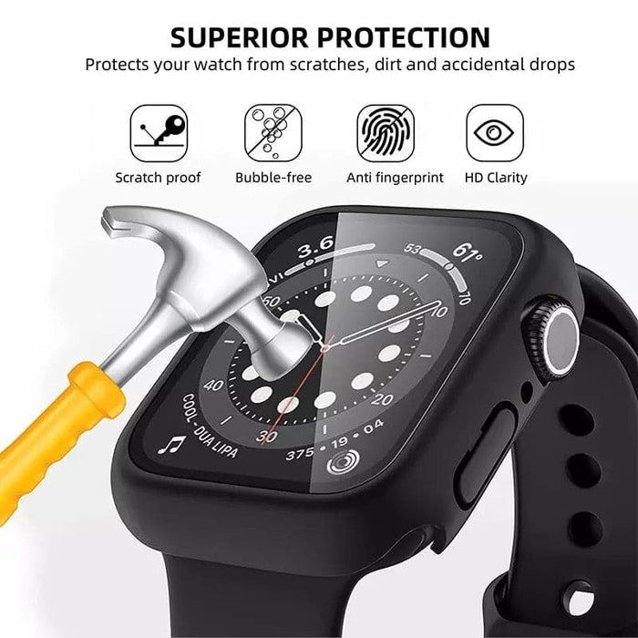 Black protective case for Apple Watch Series 7 (45mm), made by That Watch Shop, shown on an Apple Watch in a close-up view.