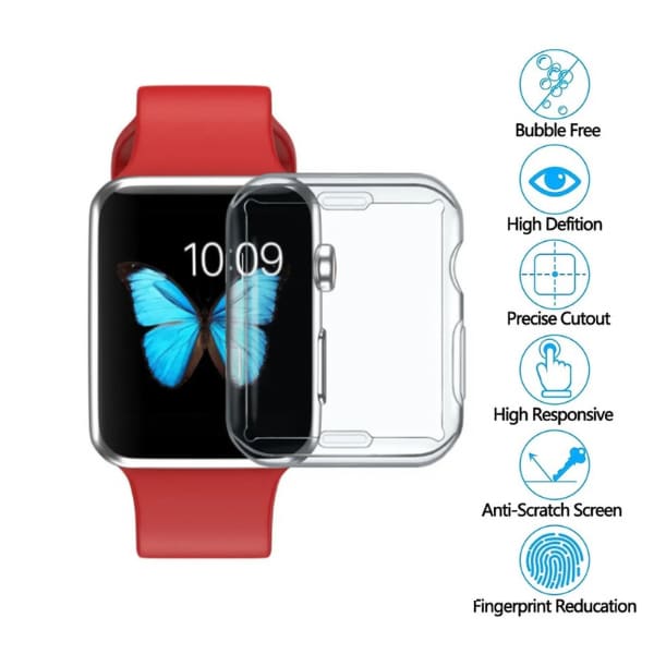 Apple Watch Series SE 40mm protective watch case from That Watch Shop, bubble-free design, fits snugly around the device.