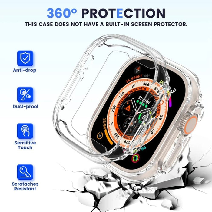 Clear protective case for Apple Watch Ultra 3 (49mm), offering 360-degree protection for the smartwatch.
