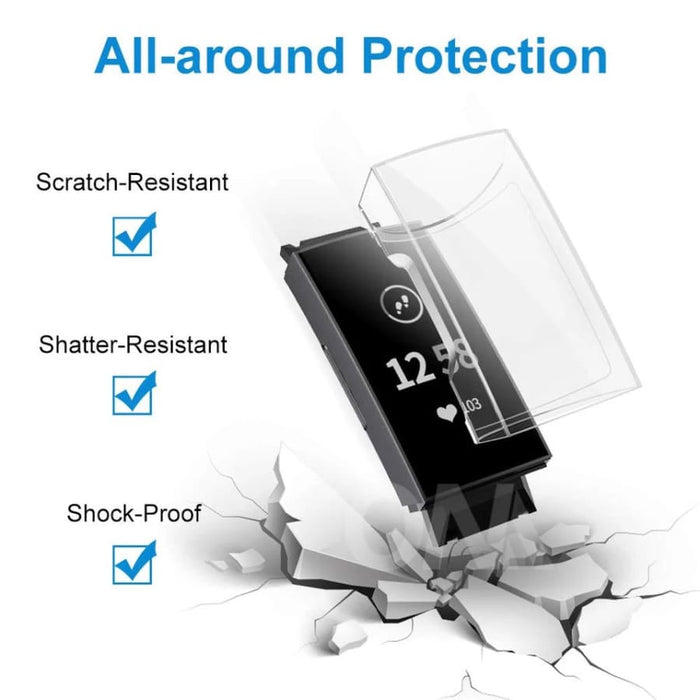Black protective watch case for Fitbit Charge 3 and 4, designed to safeguard the device with a snug fit.