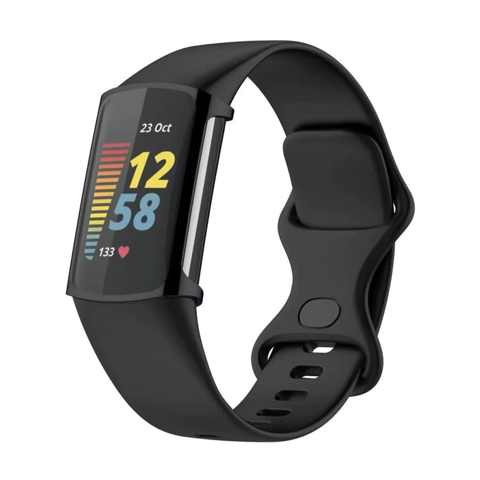 Black protective case for Fitbit Charge 6 fitness tracker, made by That Watch Shop, shown on a Fitbit Charge 6.