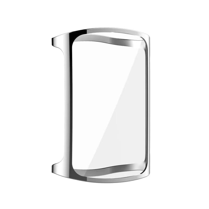 Silver metal protective case for Fitbit Charge 6 watch, providing durable coverage and stylish protection for the fitness tracker.