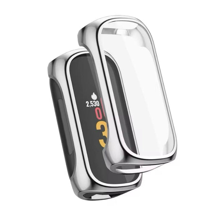 Silver protective case for Fitbit Inspire 3 fitness tracker, designed to safeguard the watch with a sleek, durable cover.