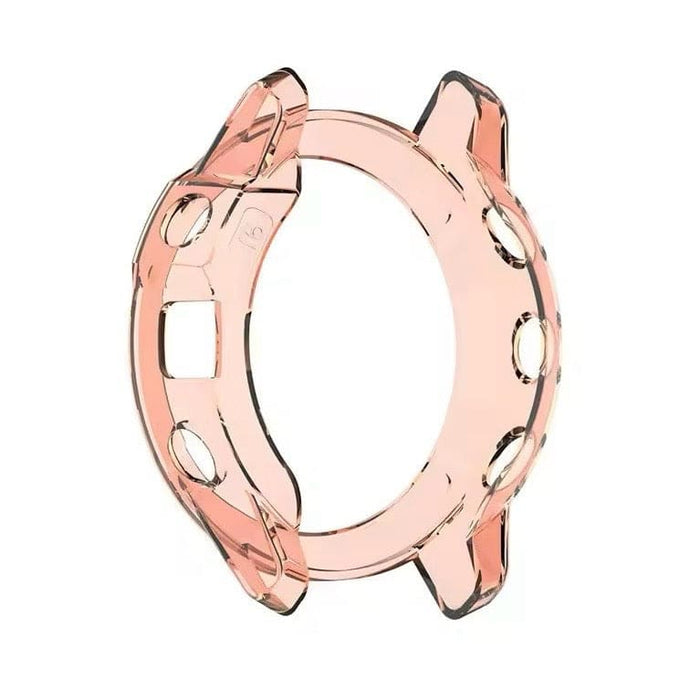 Pink protective watch case for Garmin Enduro, transparent design, made by That Watch Shop for durable device protection.
