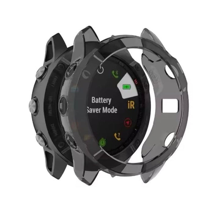 Black protective case for Garmin fenix 6 and 6 Pro series smartwatch, designed to safeguard the watch from scratches and bumps.
