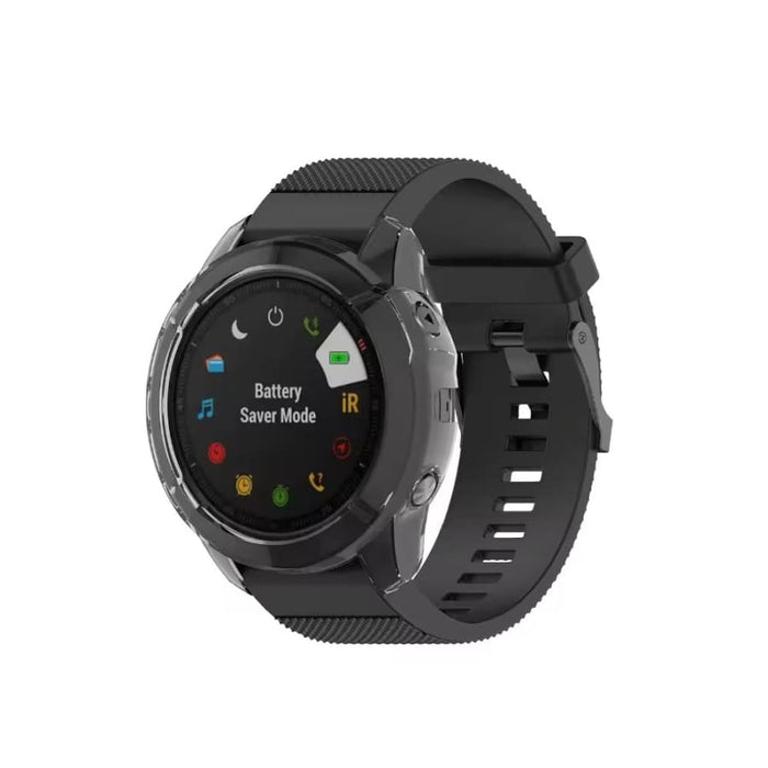 Black protective watch case for Garmin fenix 6 and 6 Pro series, designed to safeguard digital smartwatches.