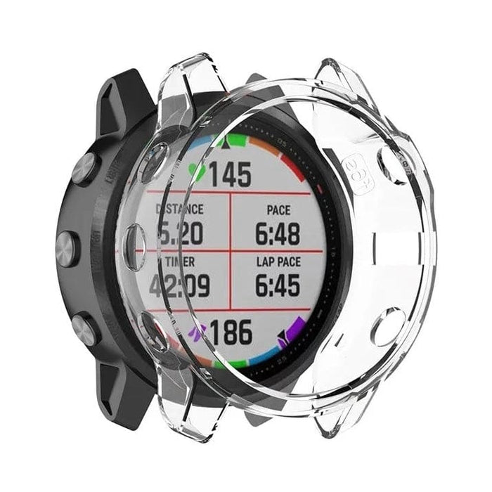 Clear protective watch case for Garmin fenix 6S and 6S Pro series, designed to safeguard the watch while maintaining visibility.