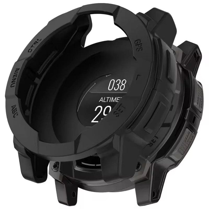 Black protective case for Garmin Instinct 3 (50mm) watch, designed to safeguard the digital watch from scratches and impacts.