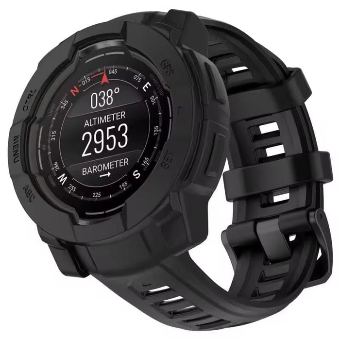 Black protective case for Garmin Instinct 3 50mm watch, durable wristwatch accessory with digital display protection.