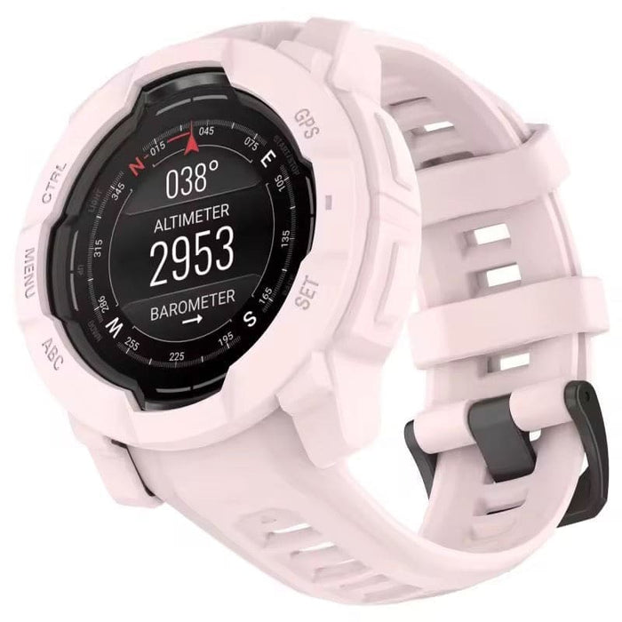 Pink protective case for Garmin Instinct E 40mm smartwatch, rugged plastic cover, designed to safeguard the watch.