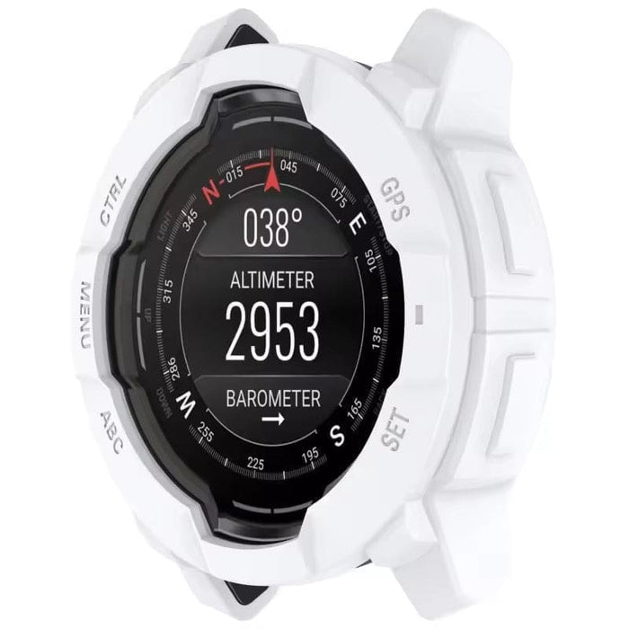 White protective watch case for Garmin Instinct E 45mm, designed for outdoor digital watch protection.