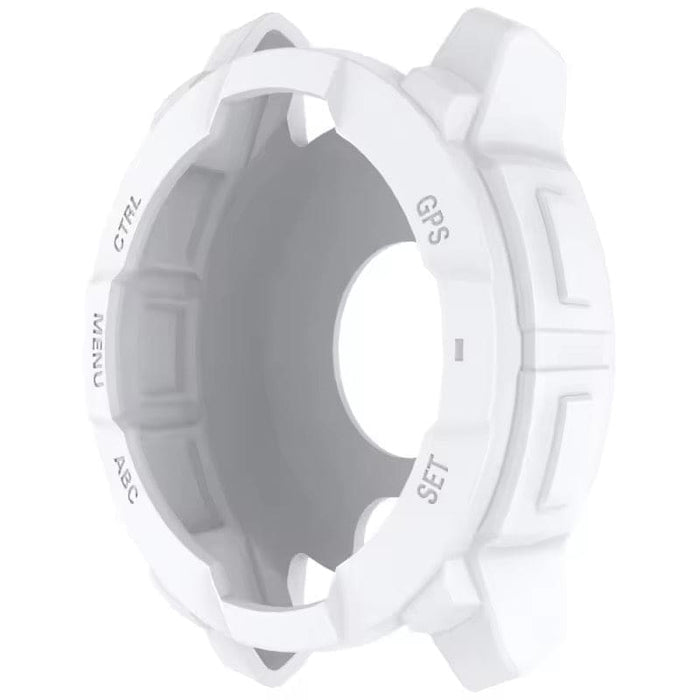 White protective watch case for Garmin Instinct E 45mm, designed to shield the bezel and enhance durability.
