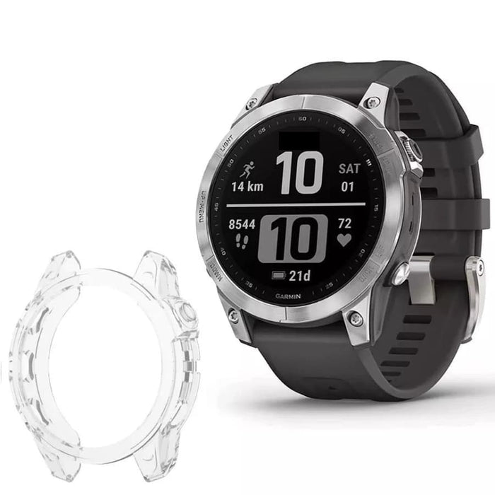 Clear protective case for Garmin quatix 7X watch, showcasing durable, transparent cover designed for watch protection.