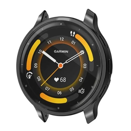 Black protective watch case for Garmin Venu 3, designed to safeguard the smartwatch from scratches and impacts.
