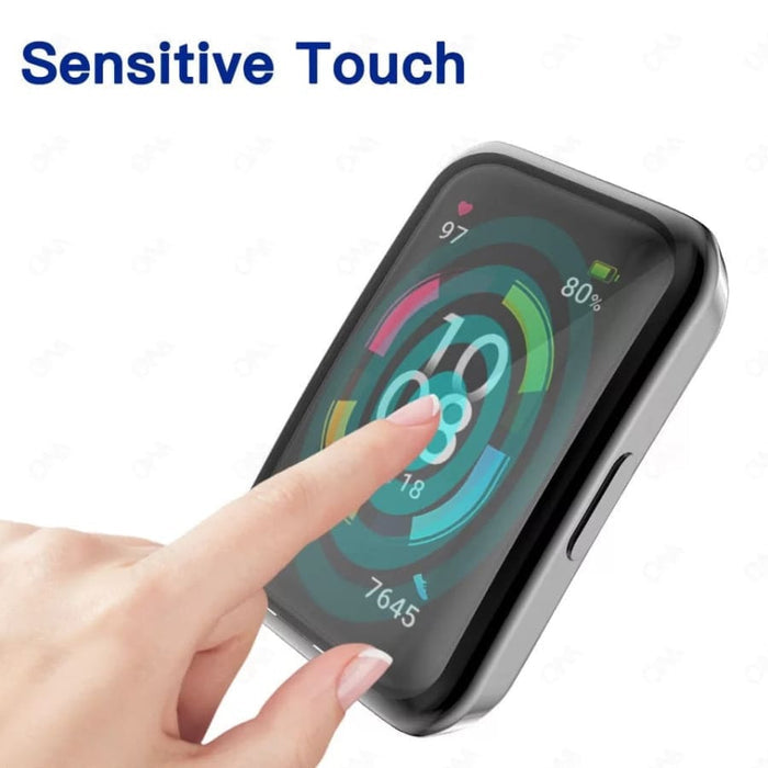 Clear protective case for Huawei Band 7 smartwatch, transparent and snug-fitting to safeguard the device.