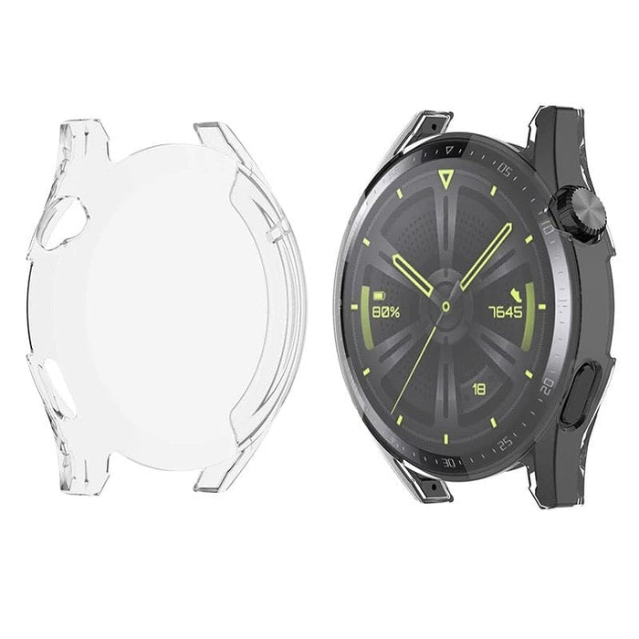 Clear protective case for Huawei GT3 42mm smartwatch, designed to shield the watch while showcasing its sleek design.