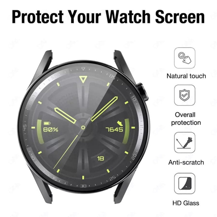 Clear protective case for Huawei GT3 42mm watch, made by That Watch Shop, showing the transparent watch cover on a smartwatch.