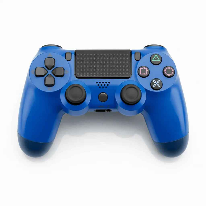 Blue PS4 controller by TechPlus with ergonomic grips and dual analog sticks, designed for comfortable gaming sessions.