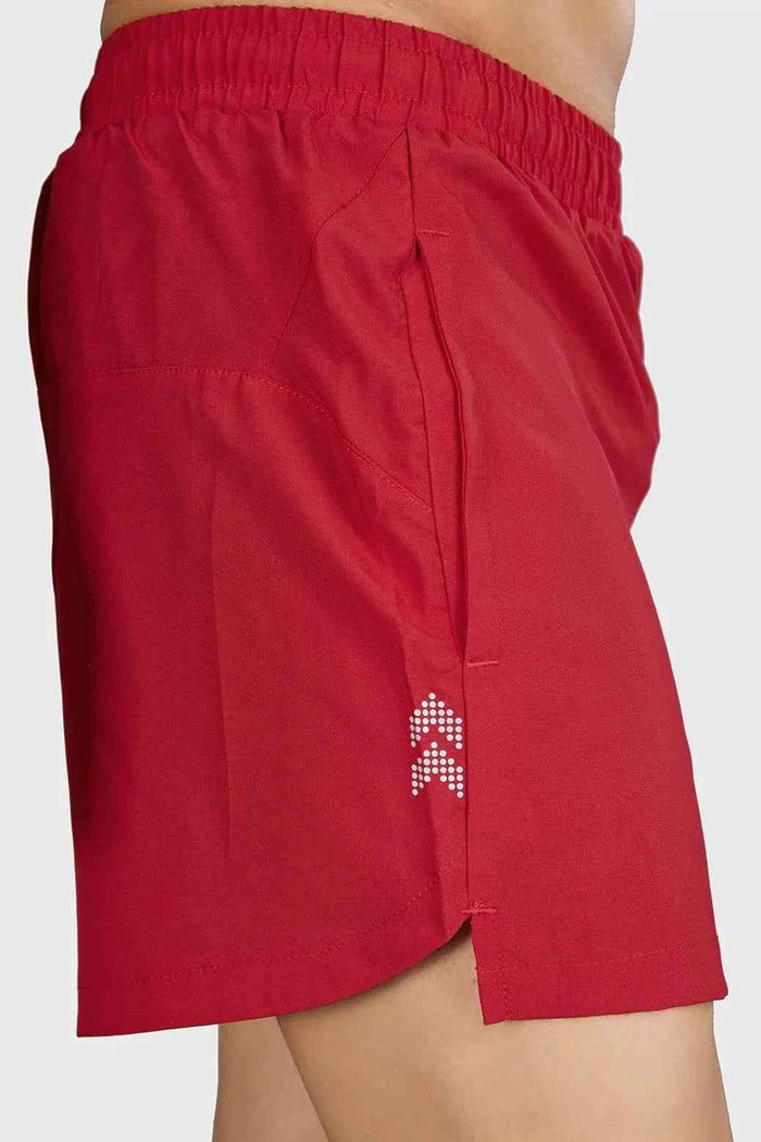 Red Pulse 4-inch running shorts by Fuaark NZ, lightweight and comfortable athleisure wear designed for active fitness and running.