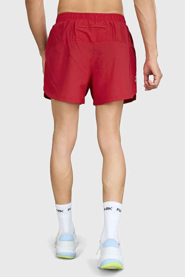 Red Pulse 4-inch running shorts by Fuaark Nz, lightweight and comfortable athleisure wear for active sports and workouts.