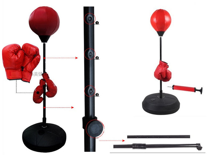 Dealonlinenz punch speed ball gloves set with free standing boxing bag for home gym training, featuring black gloves and a punching bag.