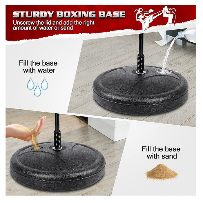 Dealonlinenz punch speed ball gloves set with free-standing boxing bag for home gym training, featuring gloves and punching bag in a gym setting