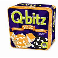 Square purple tin with orange trim showing lime green text and orange and black patterned game cubes in a tray.
