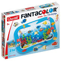Toy box featuring a blue pegboard case decorated with colorful plastic fish and pegs to create an underwater scene.