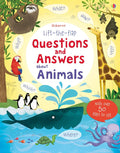 Colorful book cover featuring a whale, giraffe, sloth, and penguins with speech bubbles and a 50+ lift-the-flap badge.