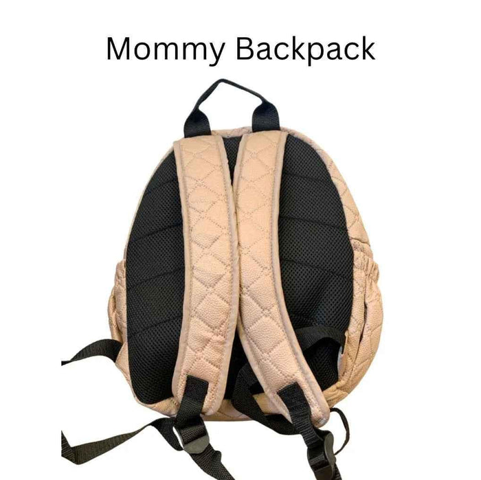 Beige quilted Baby Way NZ diaper bag backpack, lightweight nappy bag with multiple compartments and adjustable straps.