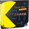 Box art with a large yellow Pac-Man on a blue grid and a window showing Pac-Man and ghost game pieces.