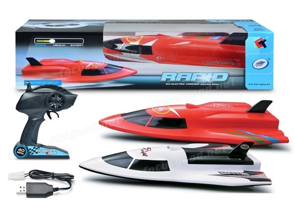 High-powered 40cm racing RC boat by dealonline.co.nz, sleek design, detailed exterior, ready for high-speed water racing.
