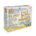 Box showing a 66-piece magnetic monorail set with colorful, curved tracks forming vertical loops and spirals.
