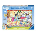 Ravensburger Bluey 24-piece floor puzzle box showing the family in a festive Christmas room with a tree and gifts.