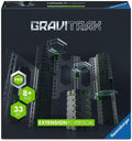 Black box for GraviTrax PRO Vertical showing tall dark grey pillars with green accents and clear hexagonal track pieces.