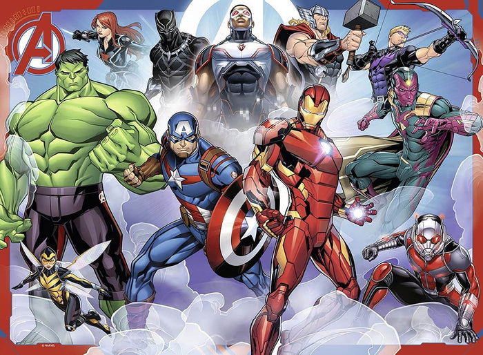 Action-packed comic book illustration of Marvel Avengers including Hulk, Captain America, Iron Man, and Thor.