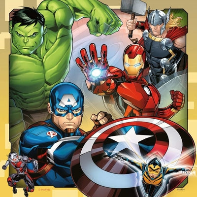 Vibrant comic illustration of Hulk, Thor, Iron Man, and Captain America with his shield in dynamic poses.