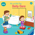 Children's board book titled Daily Care, with illustrations of a boy and girl in a bathroom with toys and bubbles.