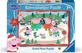 Blue box for a giant 24-piece puzzle showing Peppa Pig characters skating on an outdoor ice rink in the snow.