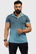 Fuaark Nz Raw Polo Blue T-shirt, regular fit, soft cotton fabric, casual men's polo shirt, front view.