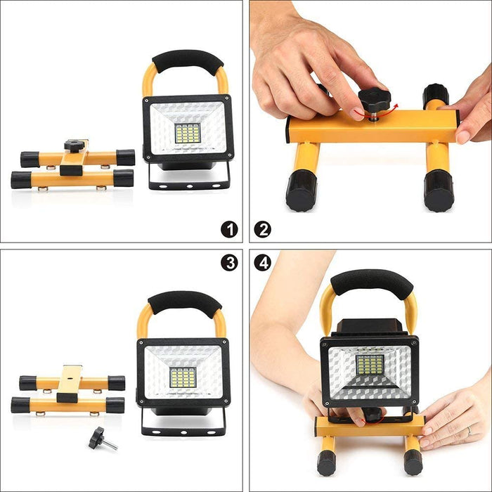 Rechargeable portable LED work light with stand, 24 LEDs, 30W, waterproof, from dealonline.nz, ideal for work projects.