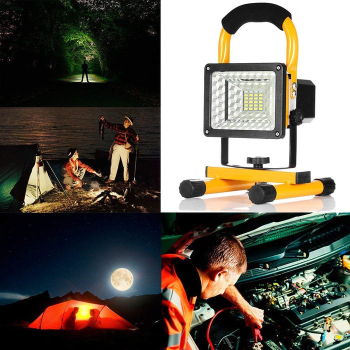 Rechargeable portable LED work light with stand, 24 LEDs, 30W, waterproof from dealonline.co.nz, suitable for work sites and outdoor use