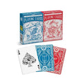 Blue and red box with sea-themed illustrations shown with an Ace of Spades and patterned card backs.