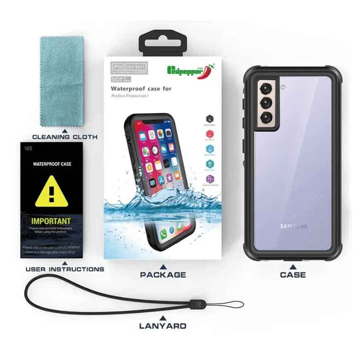 Redpepper Samsung S23 waterproof case by TechPlus, full-body shockproof mobile phone cover with rugged protection.