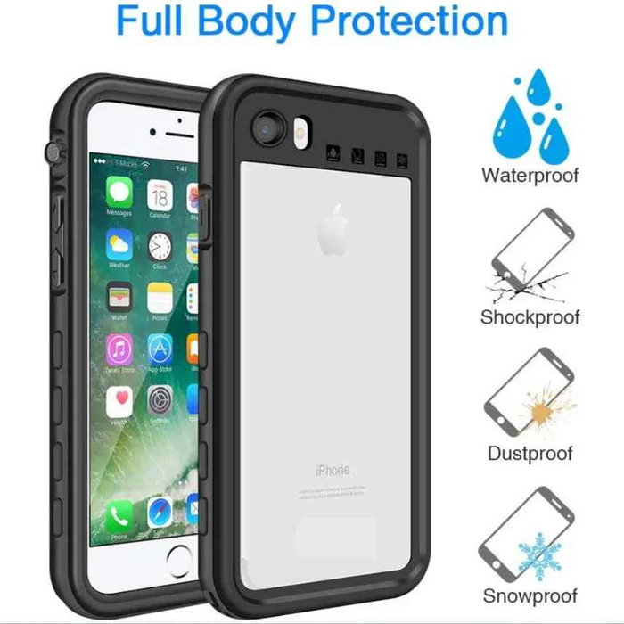Black waterproof case for iPhone 7 by TechPlus, designed to protect your device from water and damage.